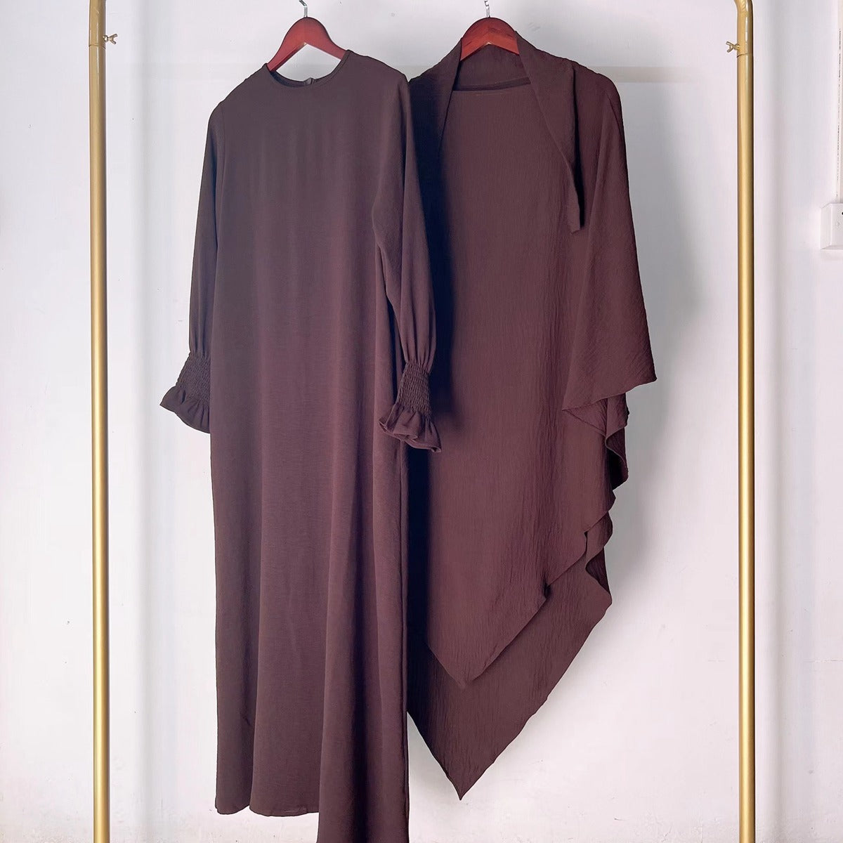 2 Pieces Set Jilbab Robe Prayer Dress With Two Layers Khimar For Arab Women