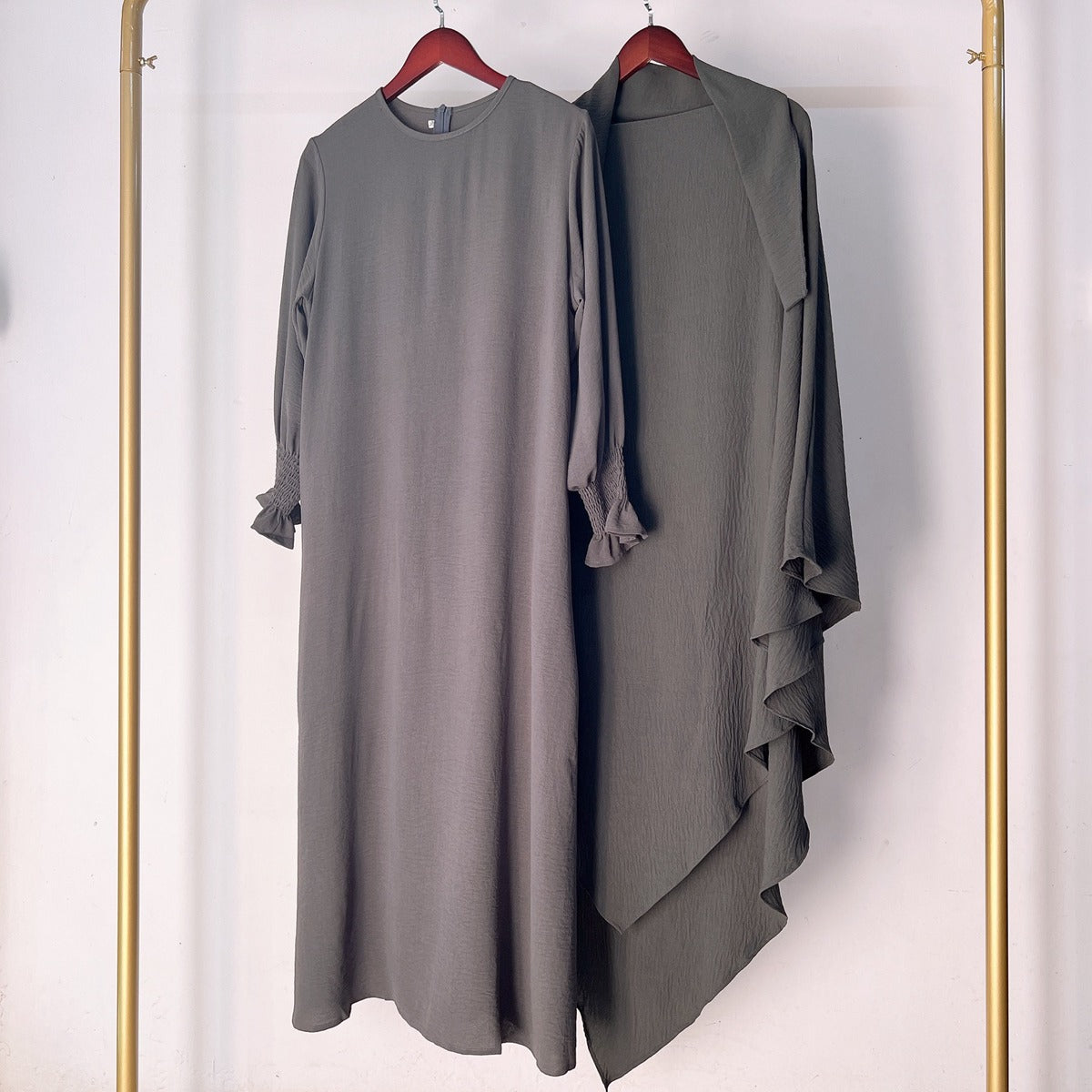 2 Pieces Set Jilbab Robe Prayer Dress With Two Layers Khimar For Arab Women