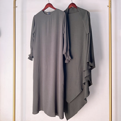 2 Pieces Set Jilbab Robe Prayer Dress With Two Layers Khimar For Arab Women