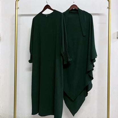 2 Pieces Set Jilbab Robe Prayer Dress With Two Layers Khimar For Arab Women