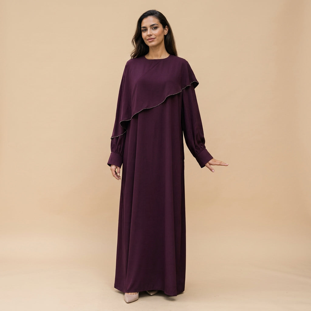 Muslim Women Beads Ruffle Nida Abaya Dress #261273