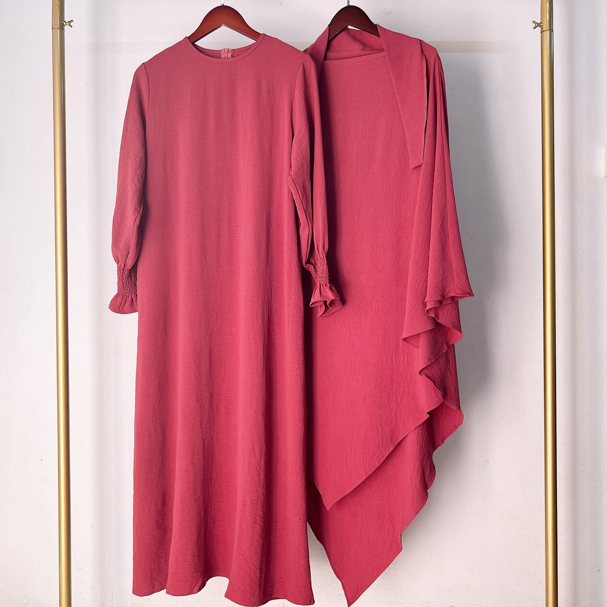 2 Pieces Set Jilbab Robe Prayer Dress With Two Layers Khimar For Arab Women