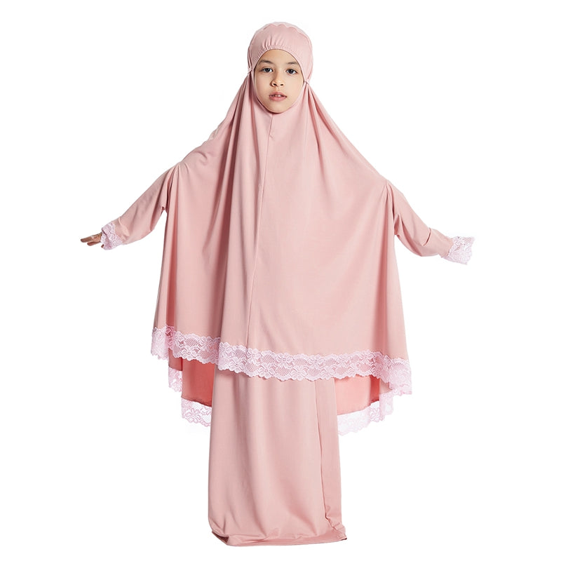 Arab Girl Jilbab Suit Prayer Dress 2 Pieces Set With Tops Robe Jilbab And Skirt