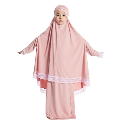 Arab Girl Jilbab Suit Prayer Dress 2 Pieces Set With Tops Robe Jilbab And Skirt
