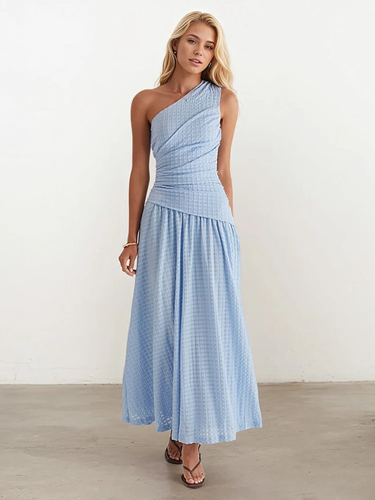 Light Blue One Shoulder Dress #252581