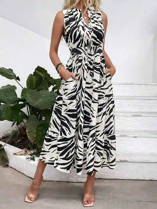 V-Neckline Zebra Print Dress #255240