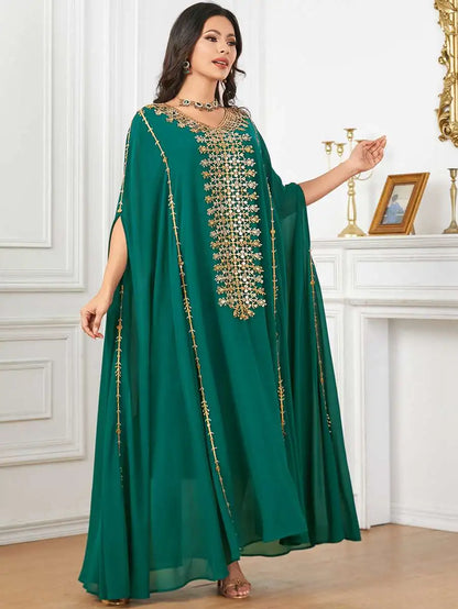 Embroidery Chiffon Eid Dress Muslim Women Caftan Kaftan Dress