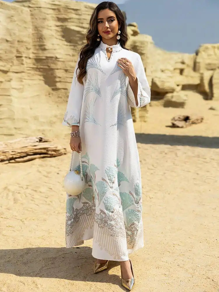Eid Hotfix Rhinestones Jacquard Fabric Caftan Kaftan Dress #25475
