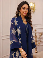 2 Pieces Set Embroidery Eid Dress Caftan Kaftan With Inner Sleeveless Dress #25481