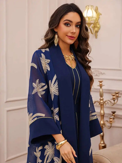 2 Pieces Set Embroidery Eid Dress Caftan Kaftan With Inner Sleeveless Dress #25481