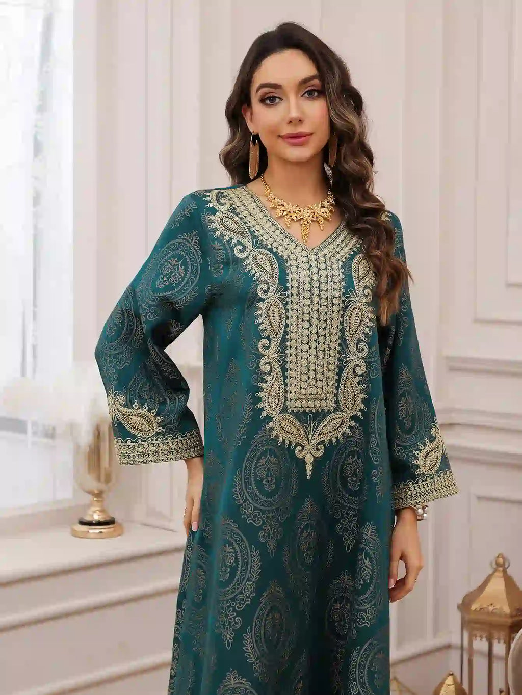 Eid Mukhawar Jacquard Embroidery Caftan Kaftan Dress #25491