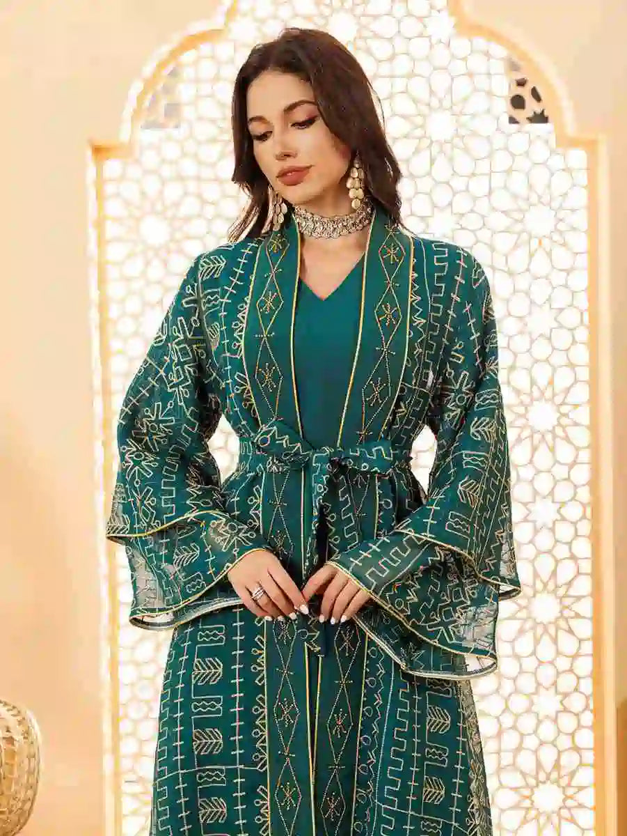 2 Pieces Set Eid Doris Caftan Kaftan Dress With Inner Sleeveless Dress #24445