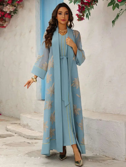 2 Pieces Set Embroidery Eid Dress Caftan Kaftan With Inner Sleeveless Dress #25481