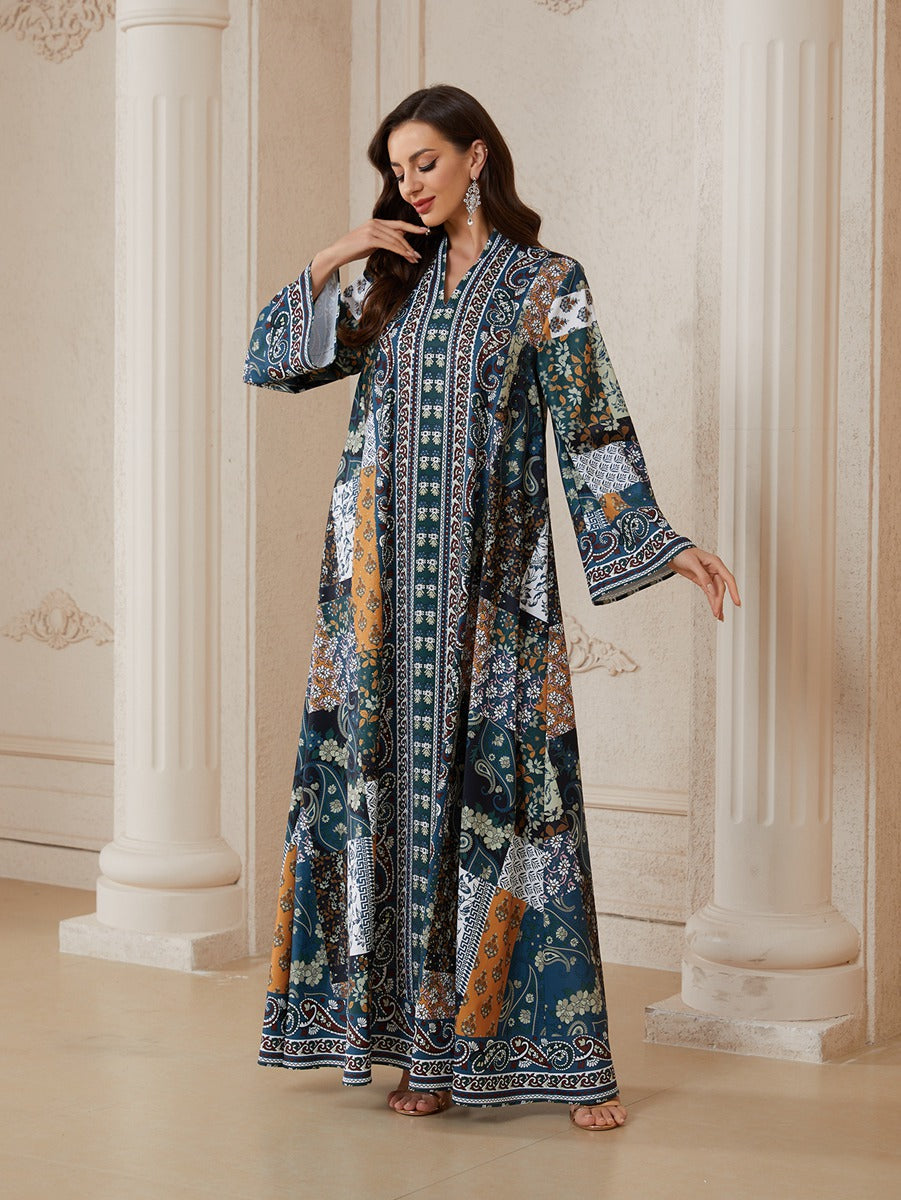 Hotfix Rhinestones Printed Caftan Kaftan Dress For Women - Mukhawar Jalabiya Eid Dress -  #26SX33