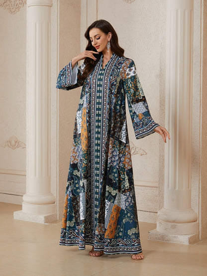 Hotfix Rhinestones Printed Caftan Kaftan Dress For Women - Mukhawar Jalabiya Eid Dress -  #26SX33