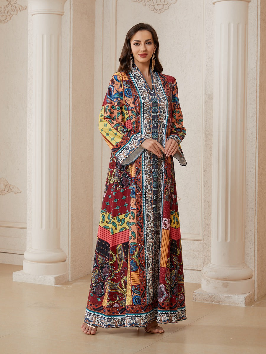 Hotfix Rhinestones Printed Caftan Kaftan Dress For Women - Mukhawar Jalabiya Eid Dress -  #26SX34