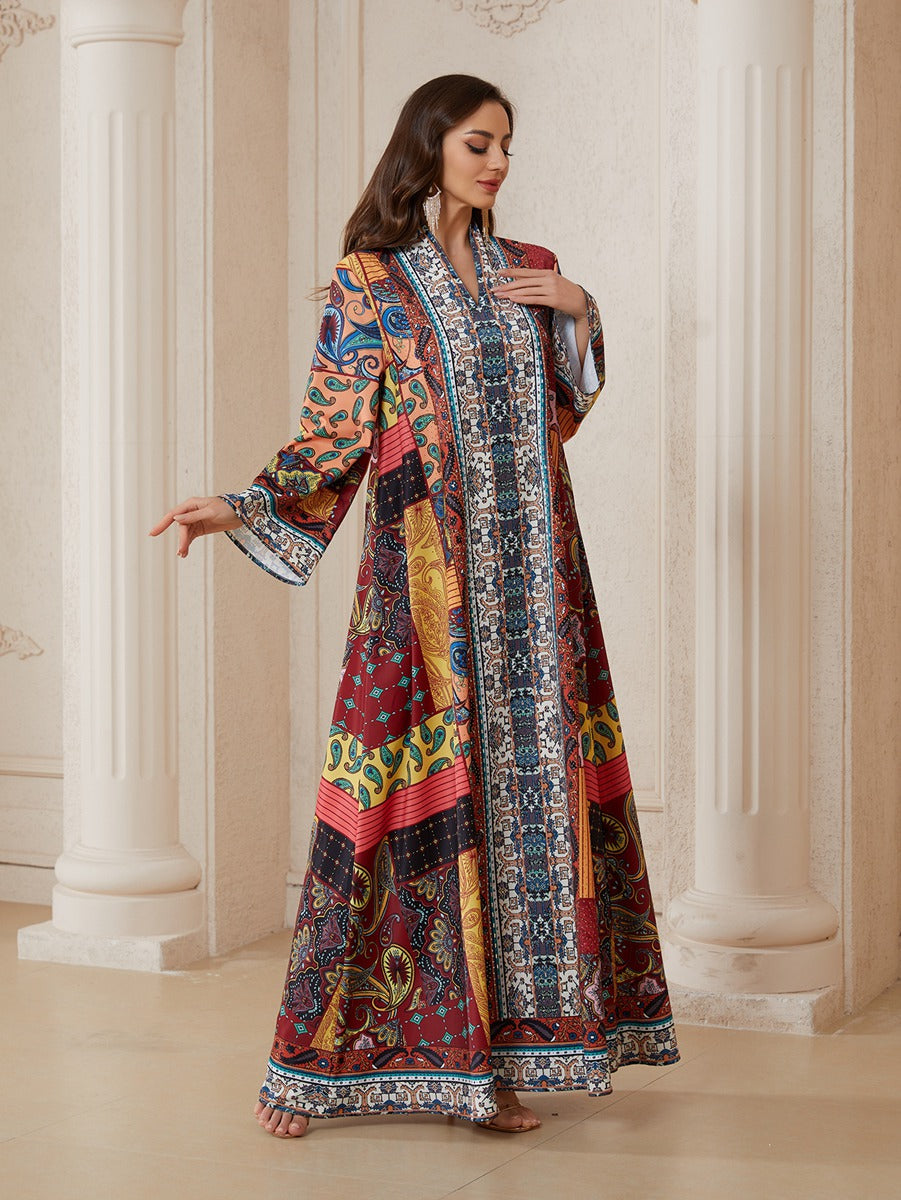 Hotfix Rhinestones Printed Caftan Kaftan Dress For Women - Mukhawar Jalabiya Eid Dress -  #26SX34