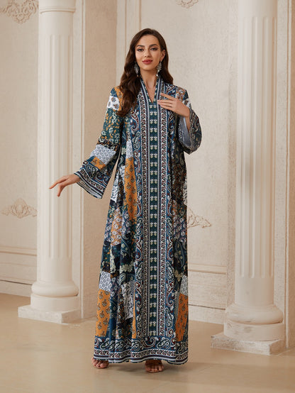 Hotfix Rhinestones Printed Caftan Kaftan Dress For Women - Mukhawar Jalabiya Eid Dress -  #26SX33