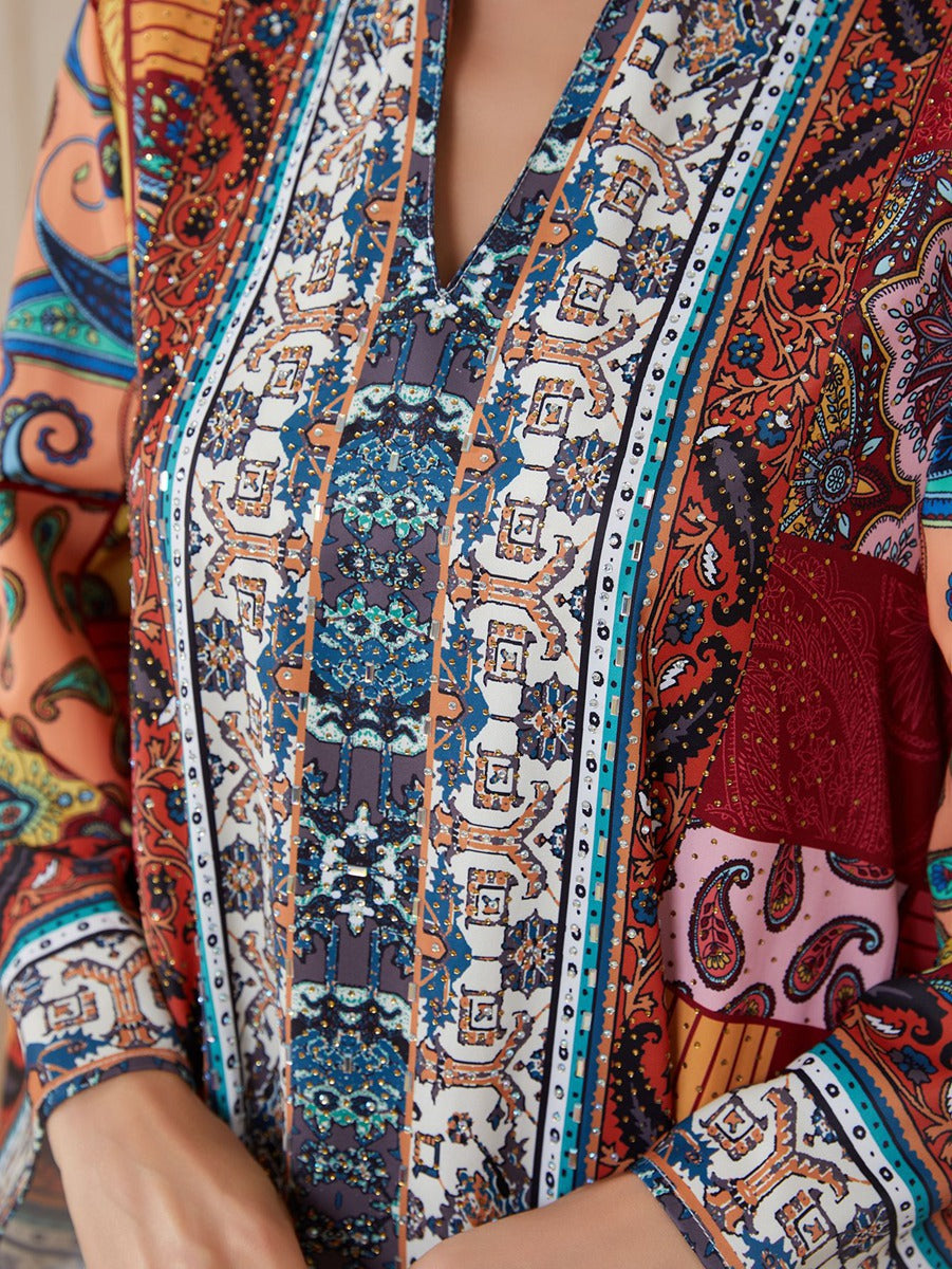 Hotfix Rhinestones Printed Caftan Kaftan Dress For Women - Mukhawar Jalabiya Eid Dress -  #26SX34