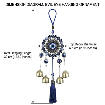 Blue Evil Eye Decor Wall Hanging Ornament Door Hanger Home Protection - With Wind Bell and Tassel - #EBE2602