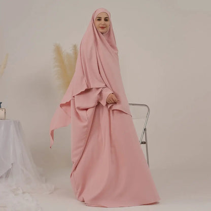 2 Pieces Set Arab Women Prayer Dress Jilbab Abaya Dress With Khimar