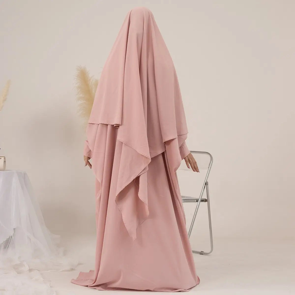 2 Pieces Set Arab Women Prayer Dress Jilbab Abaya Dress With Khimar