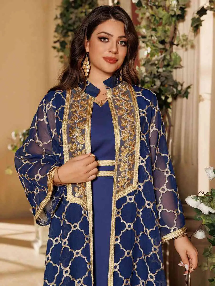 EId Muslim Women 2 Pieces Set Doris Embroidery Caftan Kaftan Dress #26416