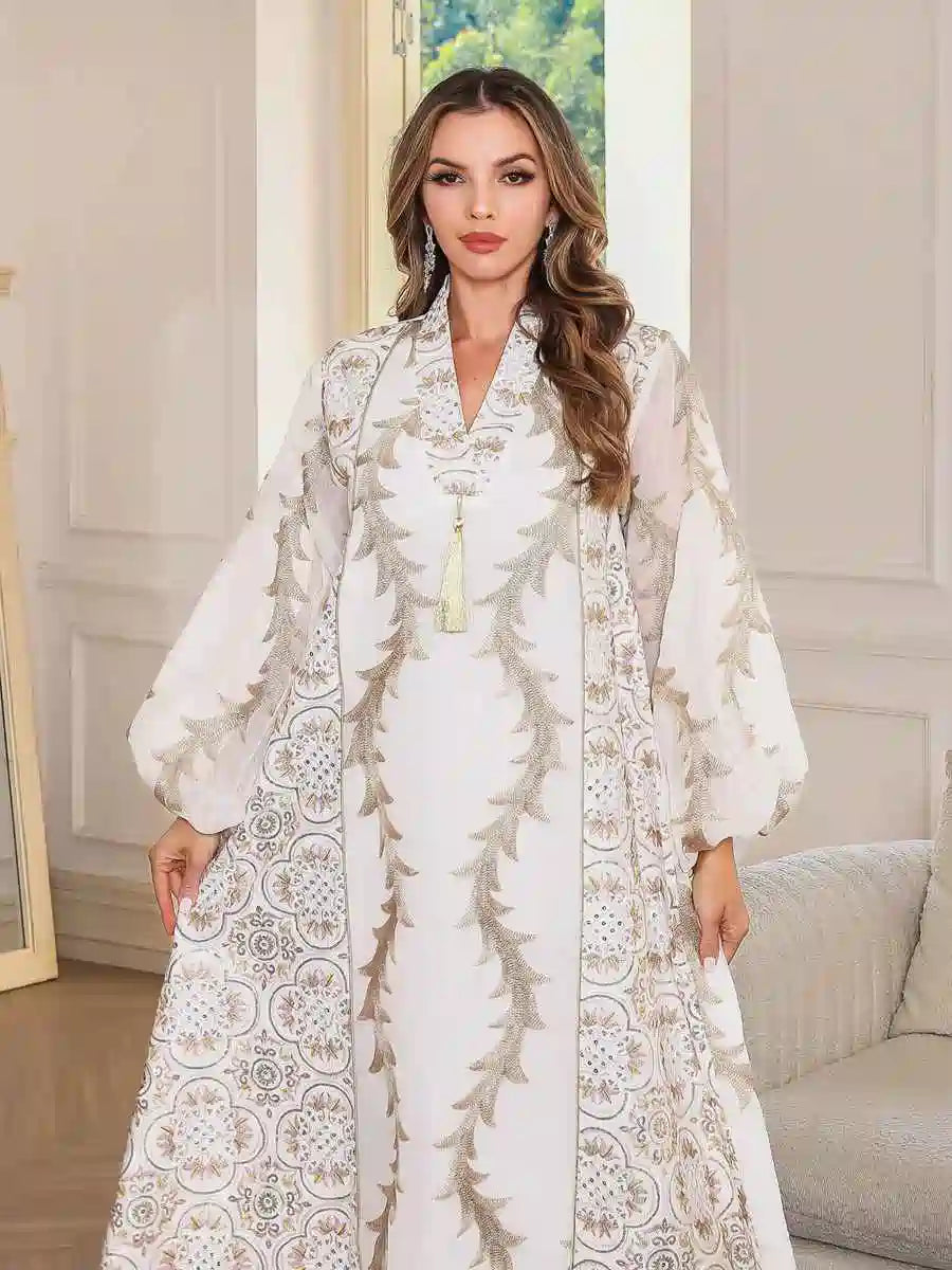 Eid Dress Mesh Embroidery Caftan Kaftan Dress #25S140