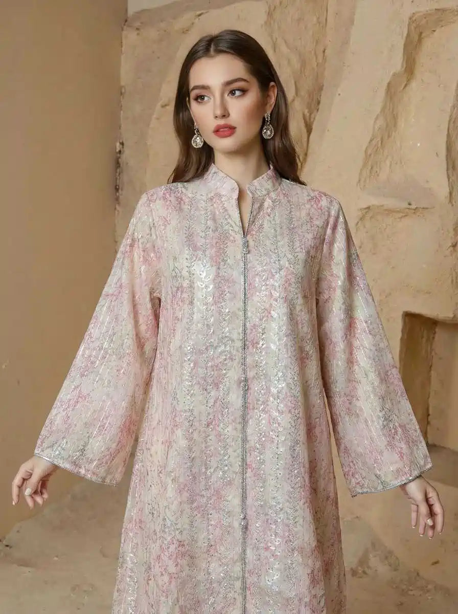 Eid Sequins Muslim Women Printed Caftan Kaftan Dress #25S157