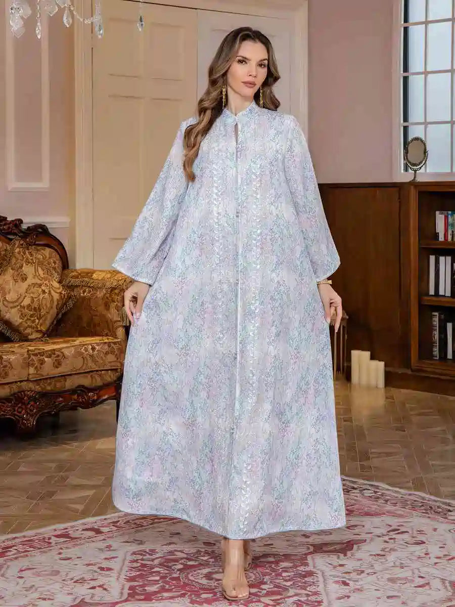 Eid Sequins Muslim Women Printed Caftan Kaftan Dress #25S157