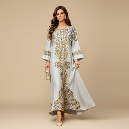 Hotfix Rhinestones Caftan Kaftan Dress For Women - Mukhawar Jalabiya Eid Dress - #26477