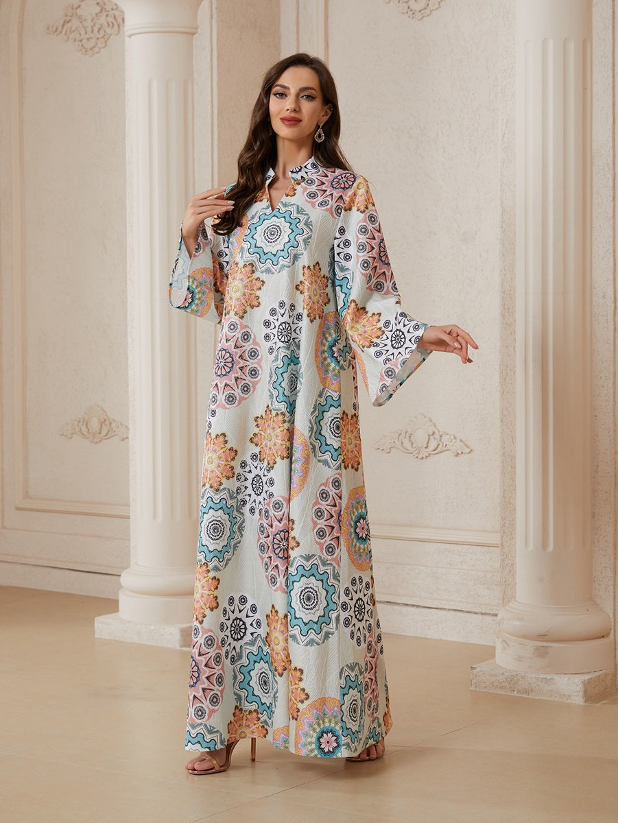 Printed Hotfix Rhinestones Caftan Kaftan Dress For Women - Jacquard Mukhawar Jalabiya Eid Dress - #26N11