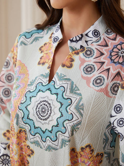Printed Hotfix Rhinestones Caftan Kaftan Dress For Women - Jacquard Mukhawar Jalabiya Eid Dress - #26N11