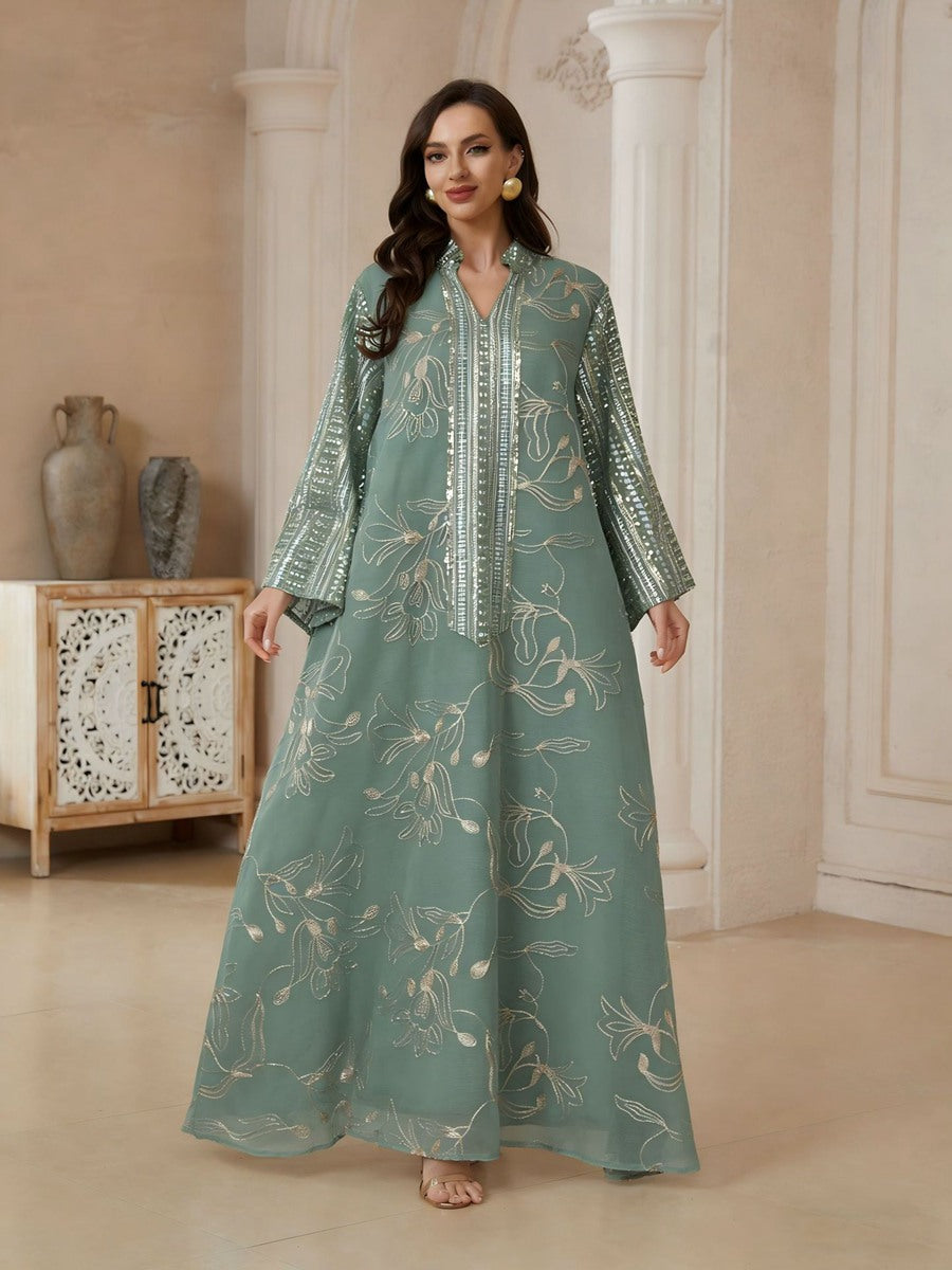 Eid Dress Embroidery Sequins Caftan Kaftan Dress Jalabiya #26S181