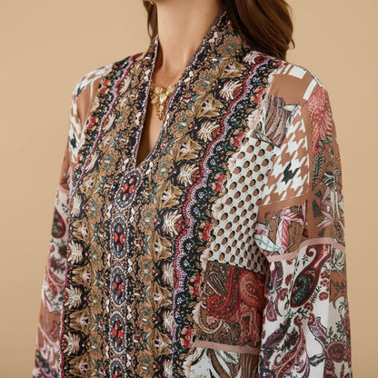 فستان قفطان مطبوع مزين بأحجار الراين بتقنية التثبيت الحراري للعيد #26SX04