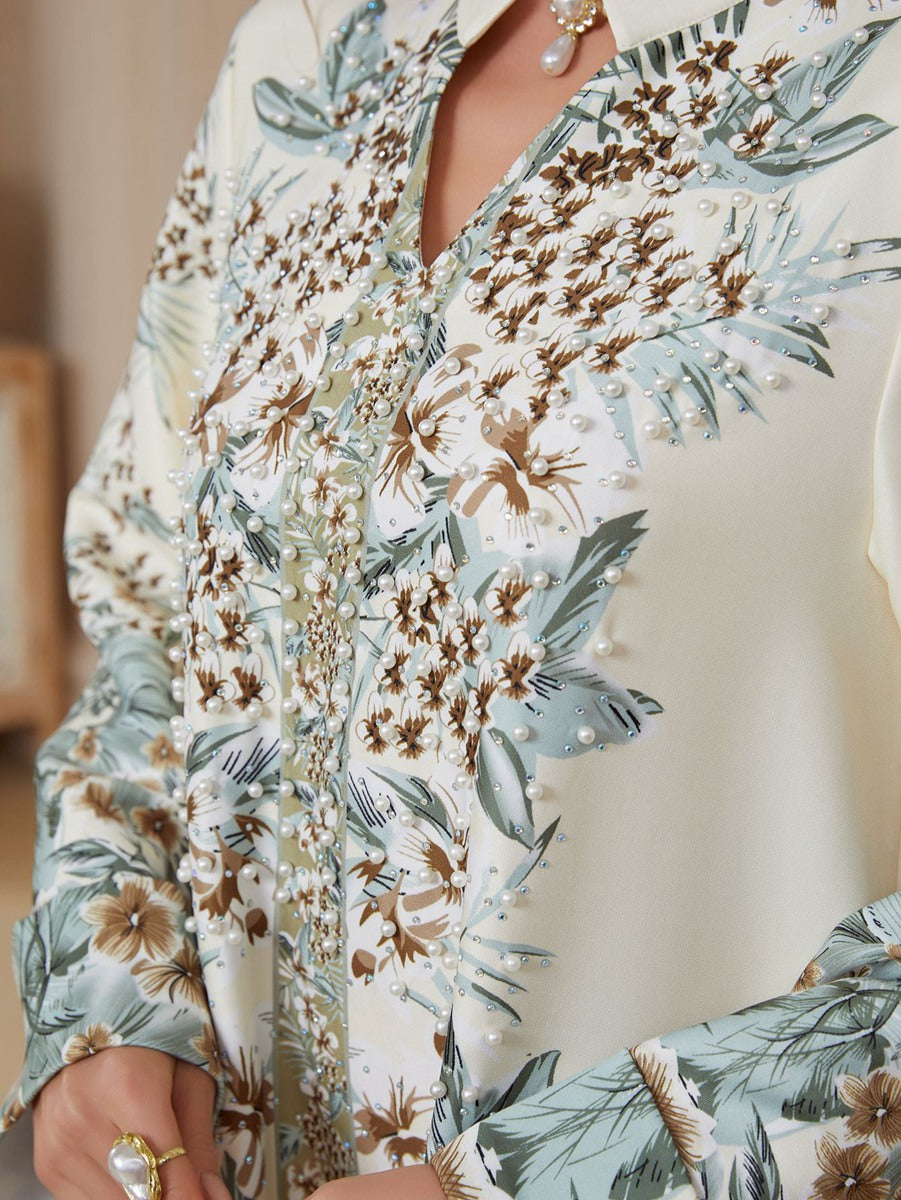 قفطان مطبوع بخرز العيد - فستان قفطان #26S2608