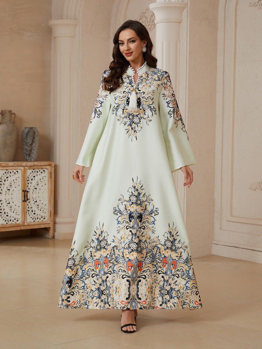 فستان العيد مزين بأحجار الراين الحرارية وشرابة قفطان #26S2610