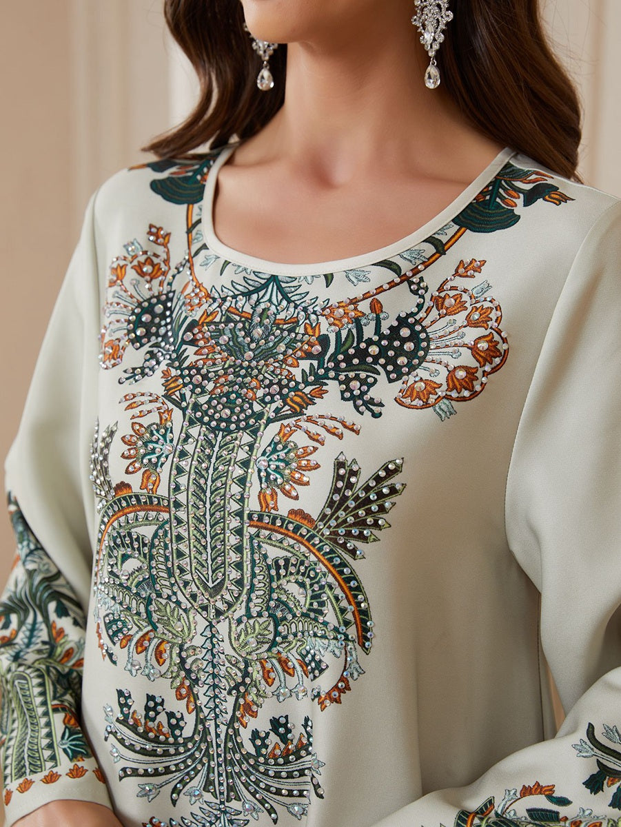 Eid Hotfix Rhinestones Caftan Kaftan Dress Jalabiya #26S2604