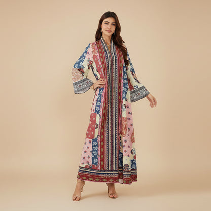 فستان قفطان مطبوع بالهوتفيكس وحجر الراين للعيد جلابية #26SX16