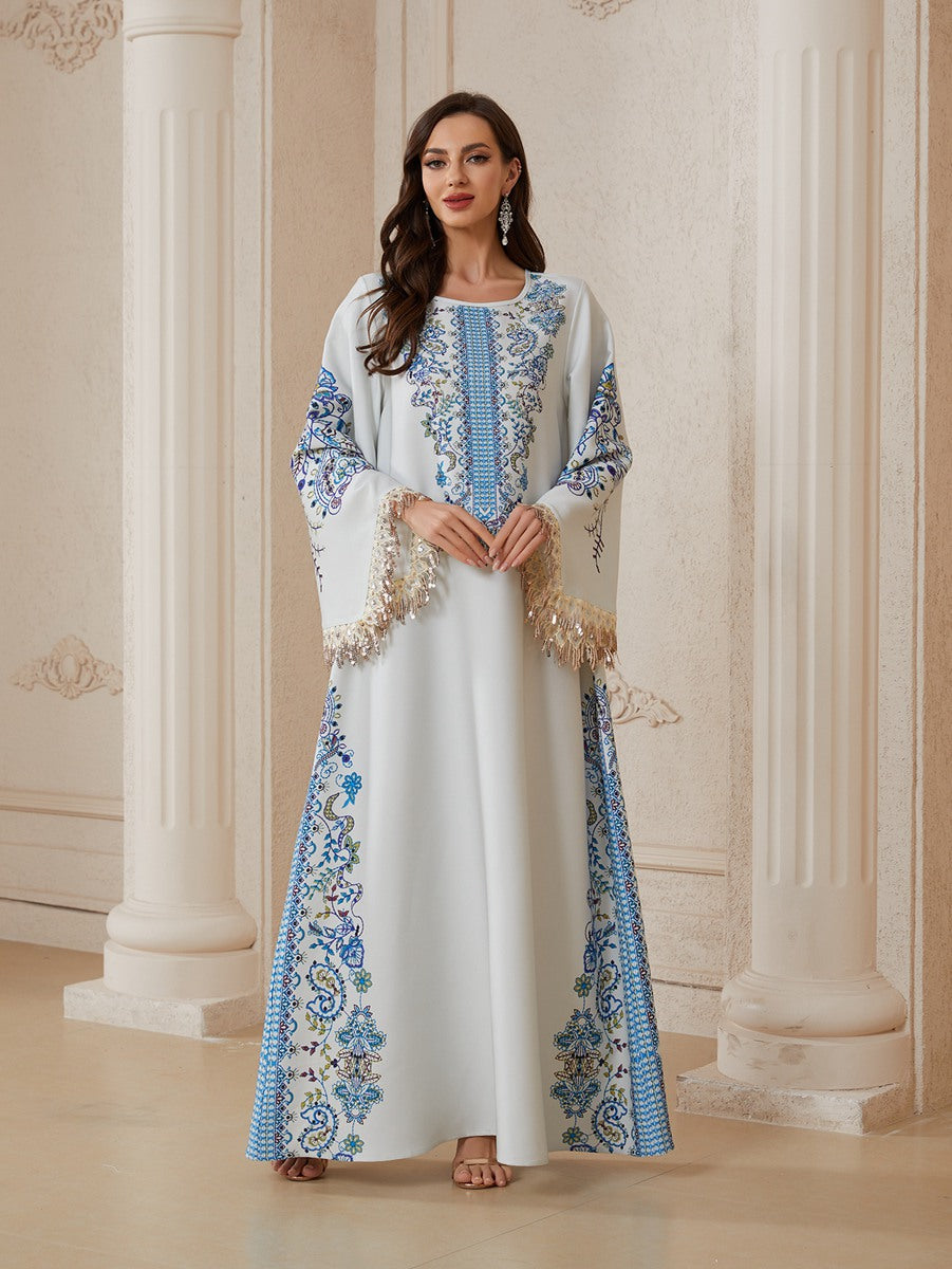 فستان قفطان مطبوع بحجر الراين للعيد جلابية #26S2612