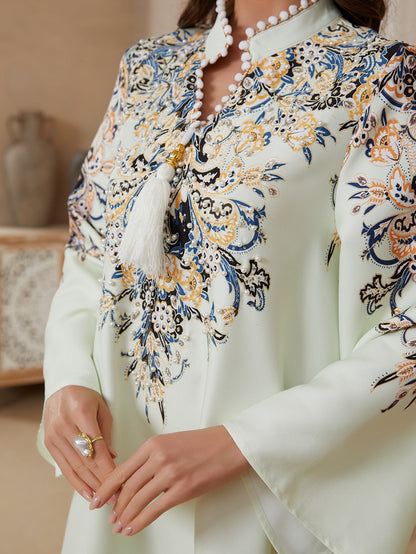 فستان العيد مزين بأحجار الراين الحرارية وشرابة قفطان #26S2610