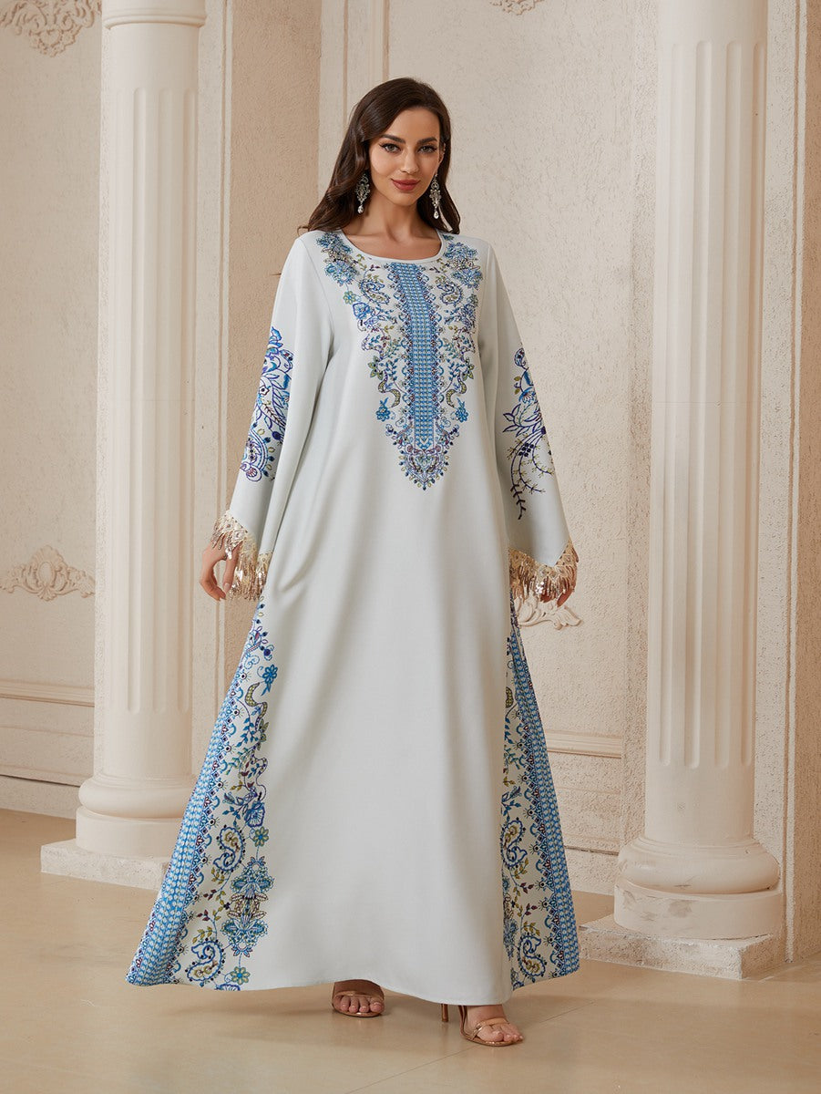 فستان قفطان مطبوع بحجر الراين للعيد جلابية #26S2612