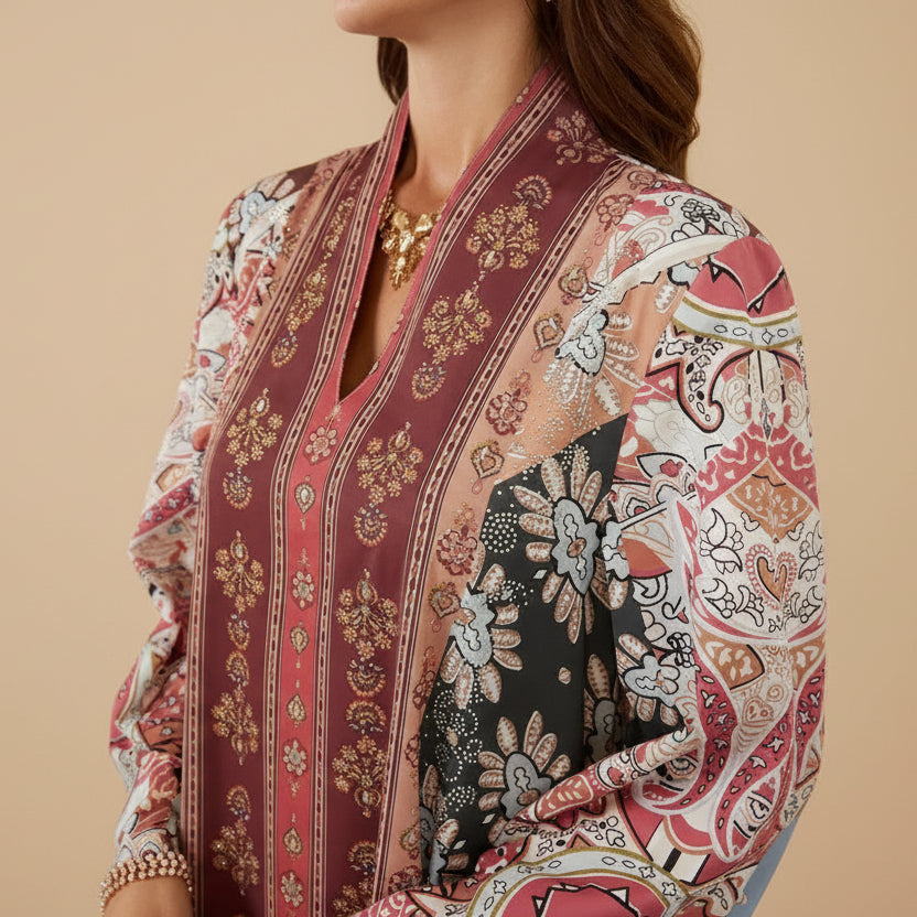 فستان قفطان مزين بأحجار الراين المطبوعة بالعيد #26SX15