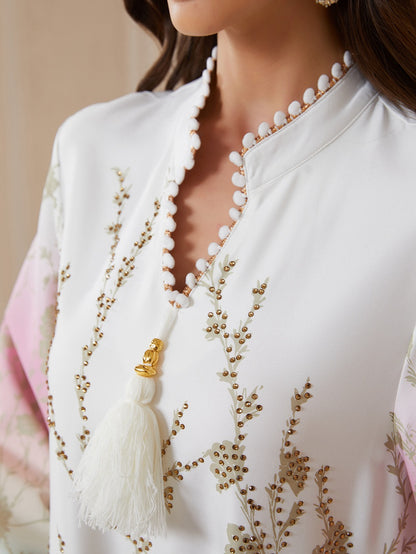 Eid Hotfix Rhinestones Beads Gradient Color Caftan Kaftan Dress Jalabiya #26S2609