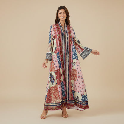 فستان قفطان مطبوع بالهوتفيكس وحجر الراين للعيد جلابية #26SX16