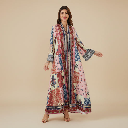 فستان قفطان مطبوع بالهوتفيكس وحجر الراين للعيد جلابية #26SX16