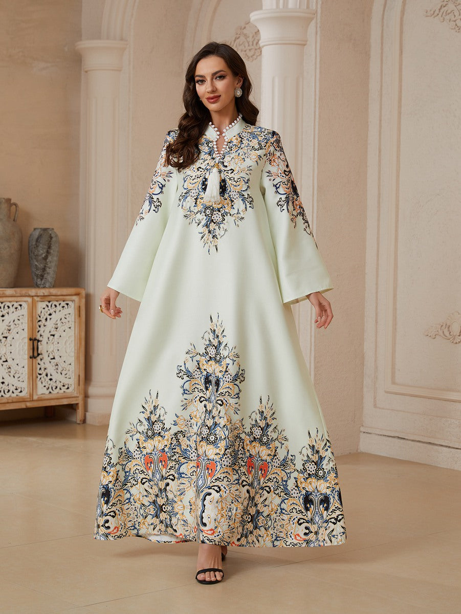 فستان العيد مزين بأحجار الراين الحرارية وشرابة قفطان #26S2610