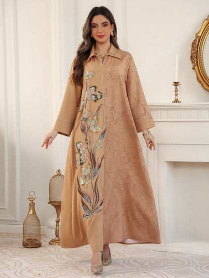 Eid Dress Jacquard Embroidery Sequins Caftan Kaftan Dress #26496