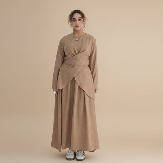 Muslim Women 2 Pieces Set Wrinkle Tops And Skirt Suit Set Abaya Daily Wear #261098