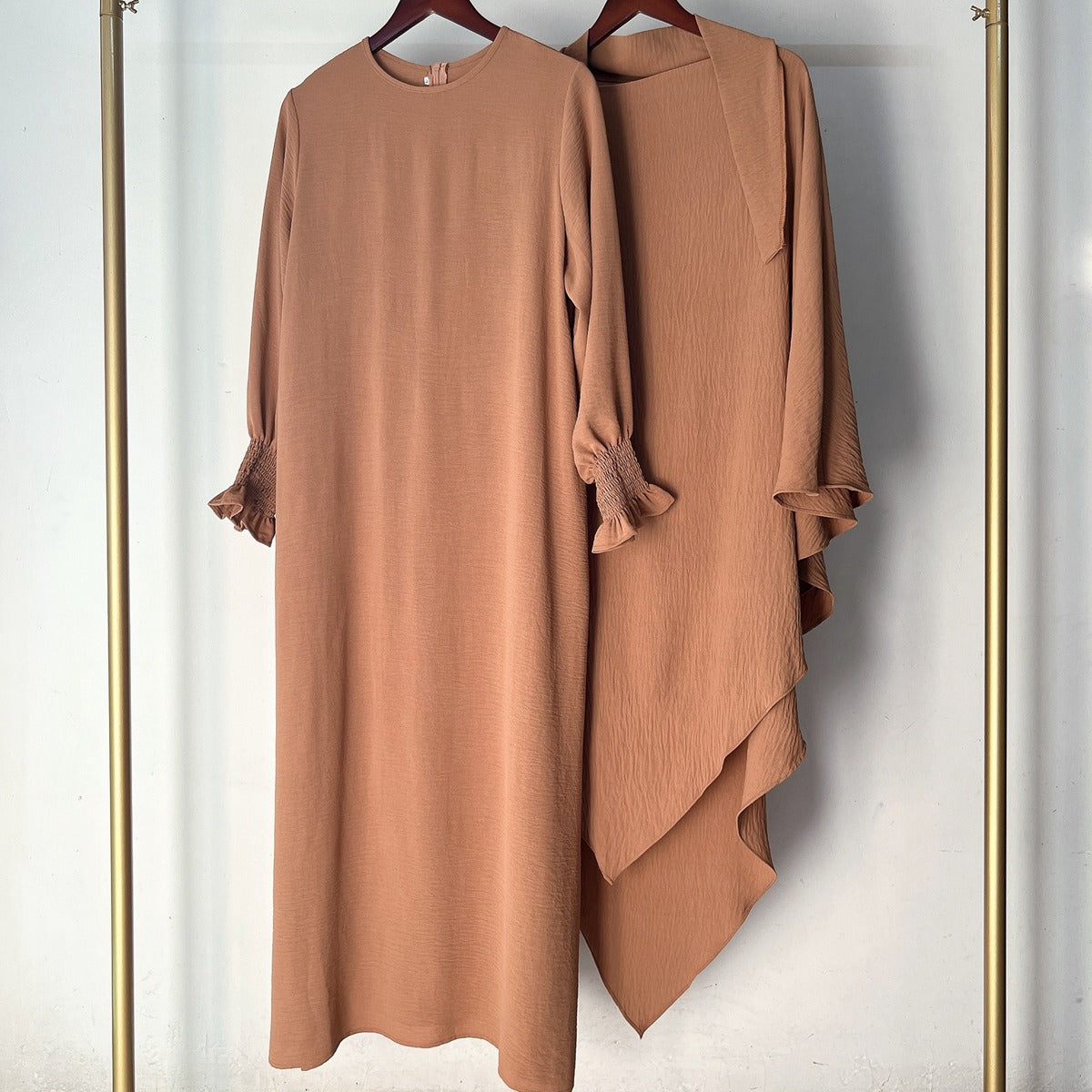 2 Pieces Set Jilbab Robe Prayer Dress With Two Layers Khimar For Arab Women